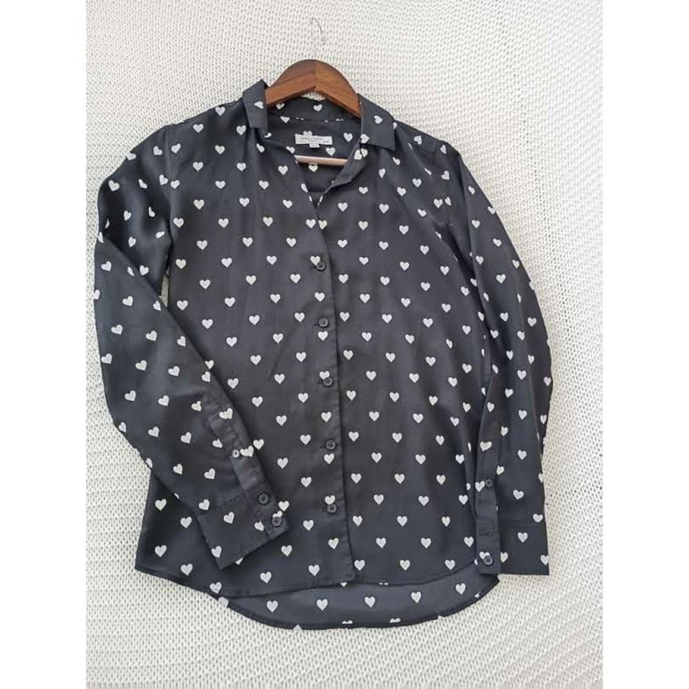 Equipment Femme Romantic Black Heart‎ Print Button Down Blouse Fits S NWOT $280 - Picture 6 of 12